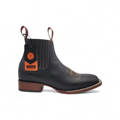 Mens Square Toe Botin – Genuine Grasso Leather Handcrafted Western Ankle Boot H42P2205