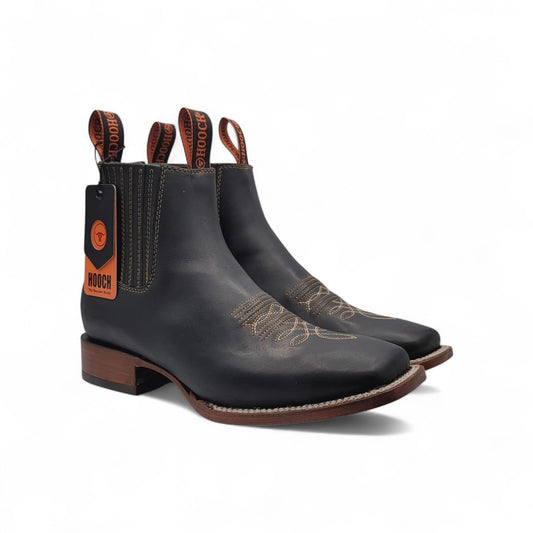 Mens Square Toe Botin – Genuine Grasso Leather Handcrafted Western Ankle Boot H42P2205