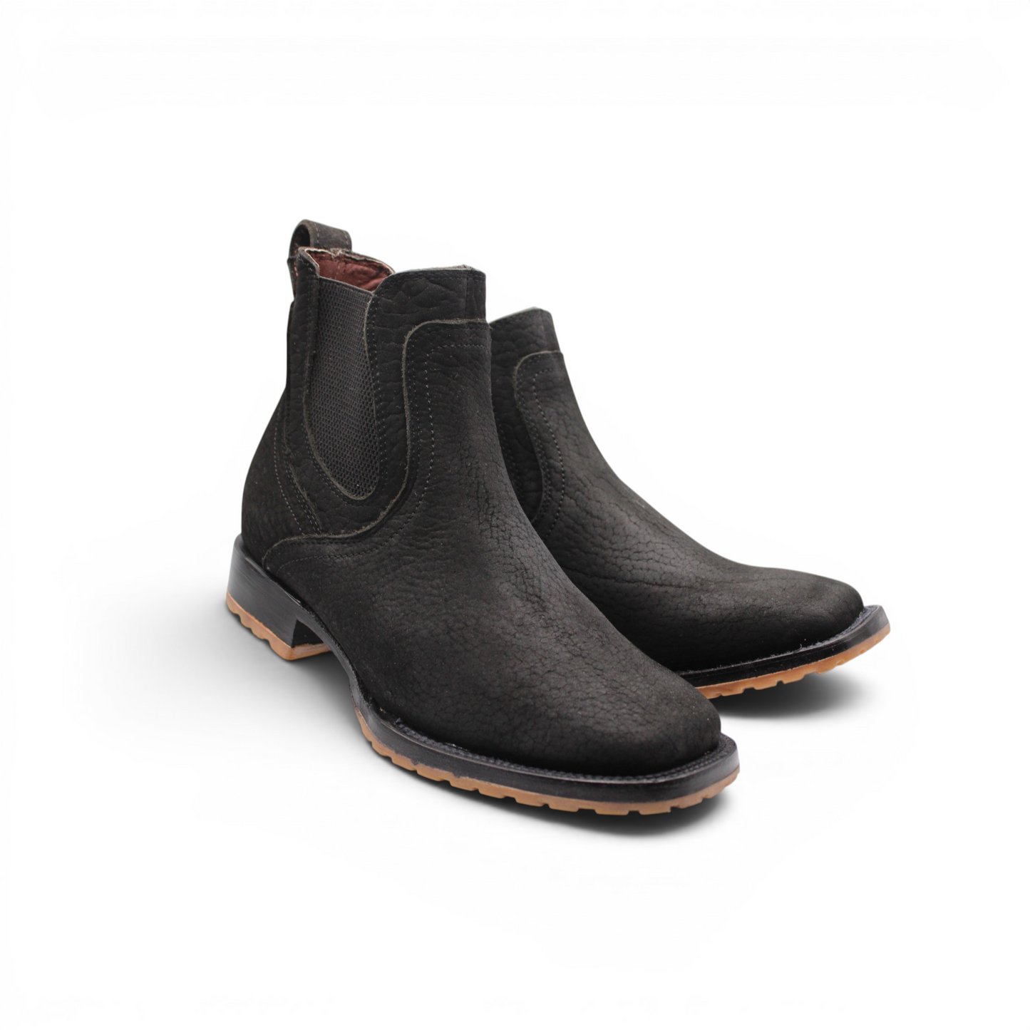 Mens Square Toe Botin Black – Bull Shoulder Leather Rubber Sole Western Boot H42PU0572