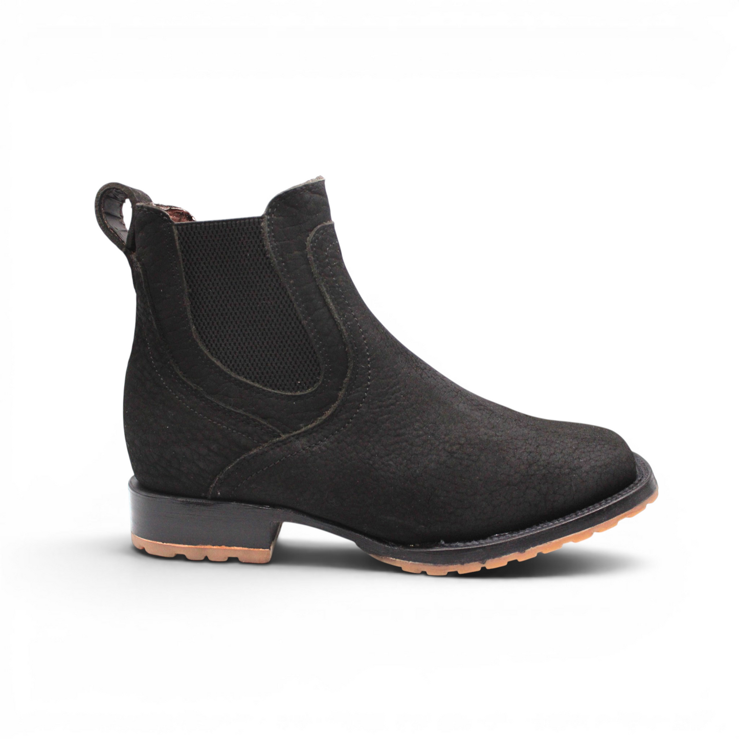 Mens Square Toe Botin Black – Bull Shoulder Leather Rubber Sole Western Boot H42PU0572