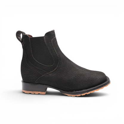 Mens Square Toe Botin Black – Bull Shoulder Leather Rubber Sole Western Boot H42PU0572