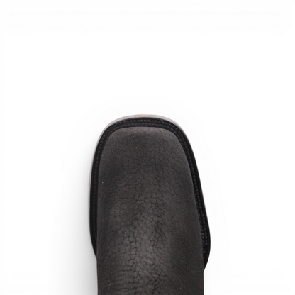 Mens Square Toe Botin Black – Bull Shoulder Leather Rubber Sole Western Boot H42PU0572