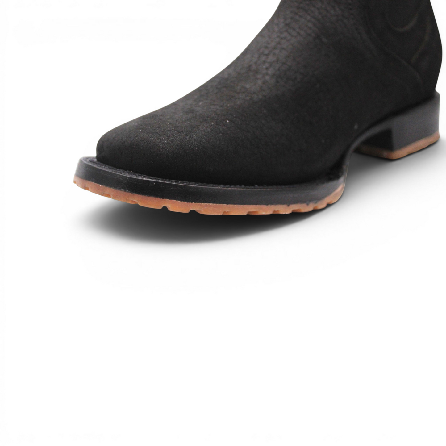 Mens Square Toe Botin Black – Bull Shoulder Leather Rubber Sole Western Boot H42PU0572