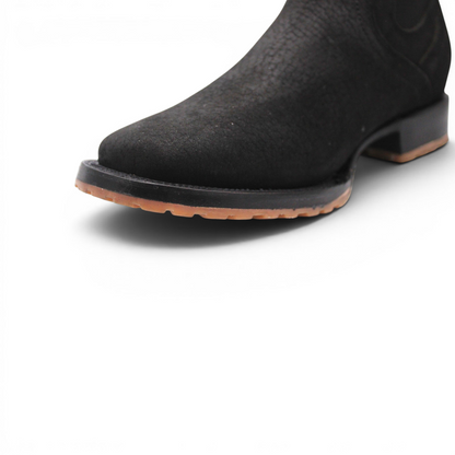 Mens Square Toe Botin Black – Bull Shoulder Leather Rubber Sole Western Boot H42PU0572