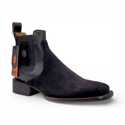 Men’s Suede Leather Botin in Black – H42R2805