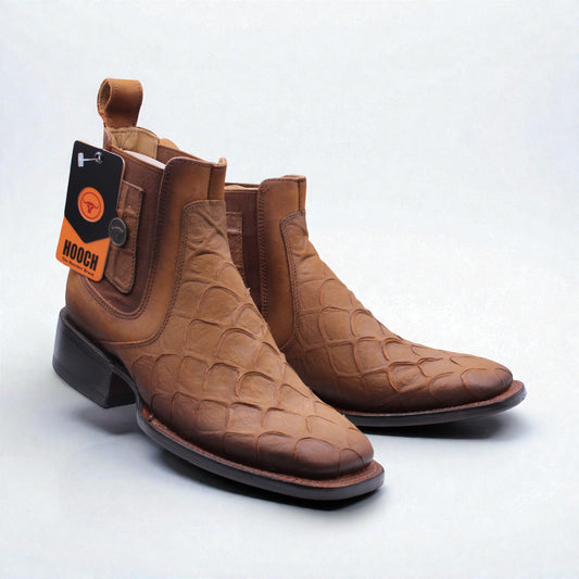 Mens Pirarucu Print Western Botin Honey – Genuine Leather Square Toe H42R7251