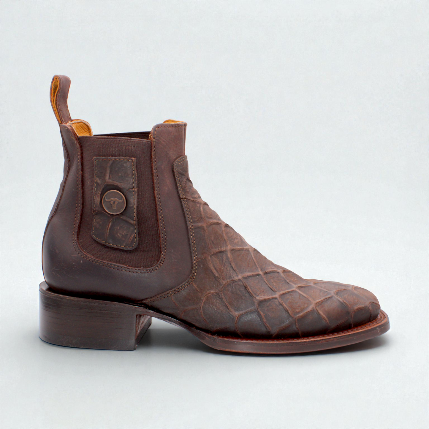 Men’s Pirarucu Print Western Botin in Chocolate – H42R7294