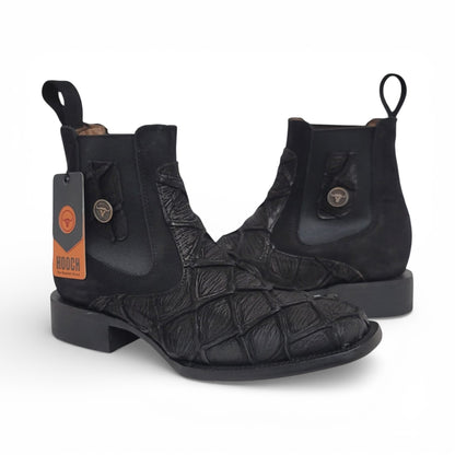 Mens Pirarucu Print Western Botin Black – Genuine Leather Square Toe H42RM7205
