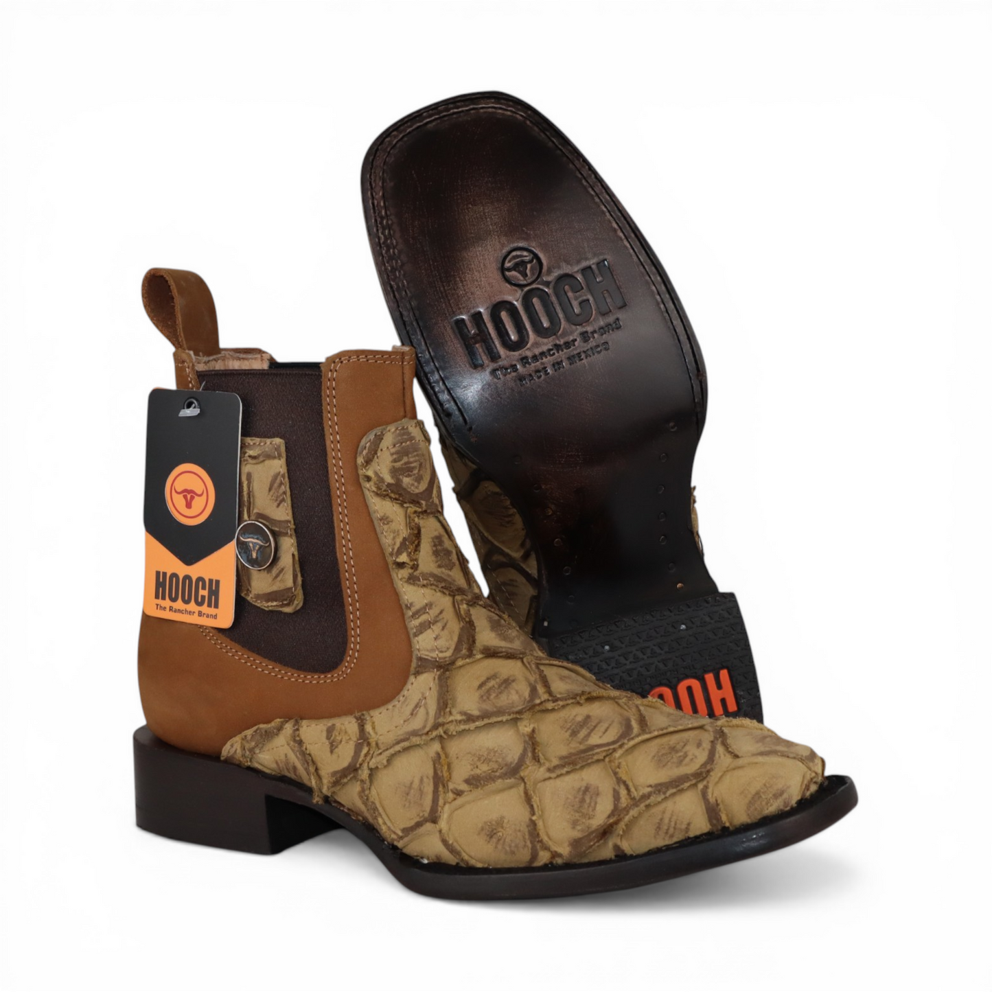 Mens Pirarucu Print Botin Orix – Square Toe Genuine Leather Western Boot H42RM7215