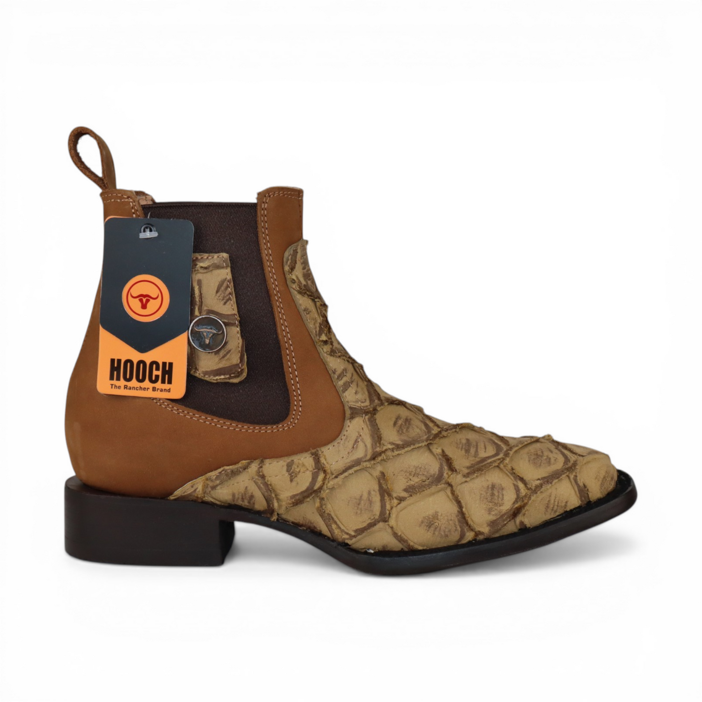 Mens Pirarucu Print Botin Orix – Square Toe Genuine Leather Western Boot H42RM7215