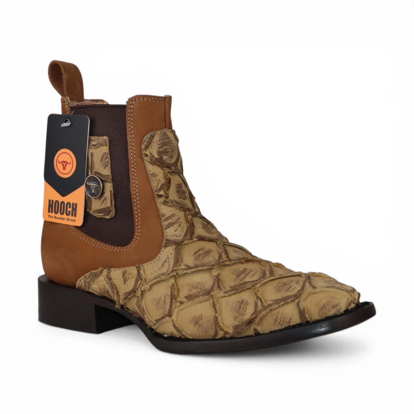Mens Pirarucu Print Botin Orix – Square Toe Genuine Leather Western Boot H42RM7215