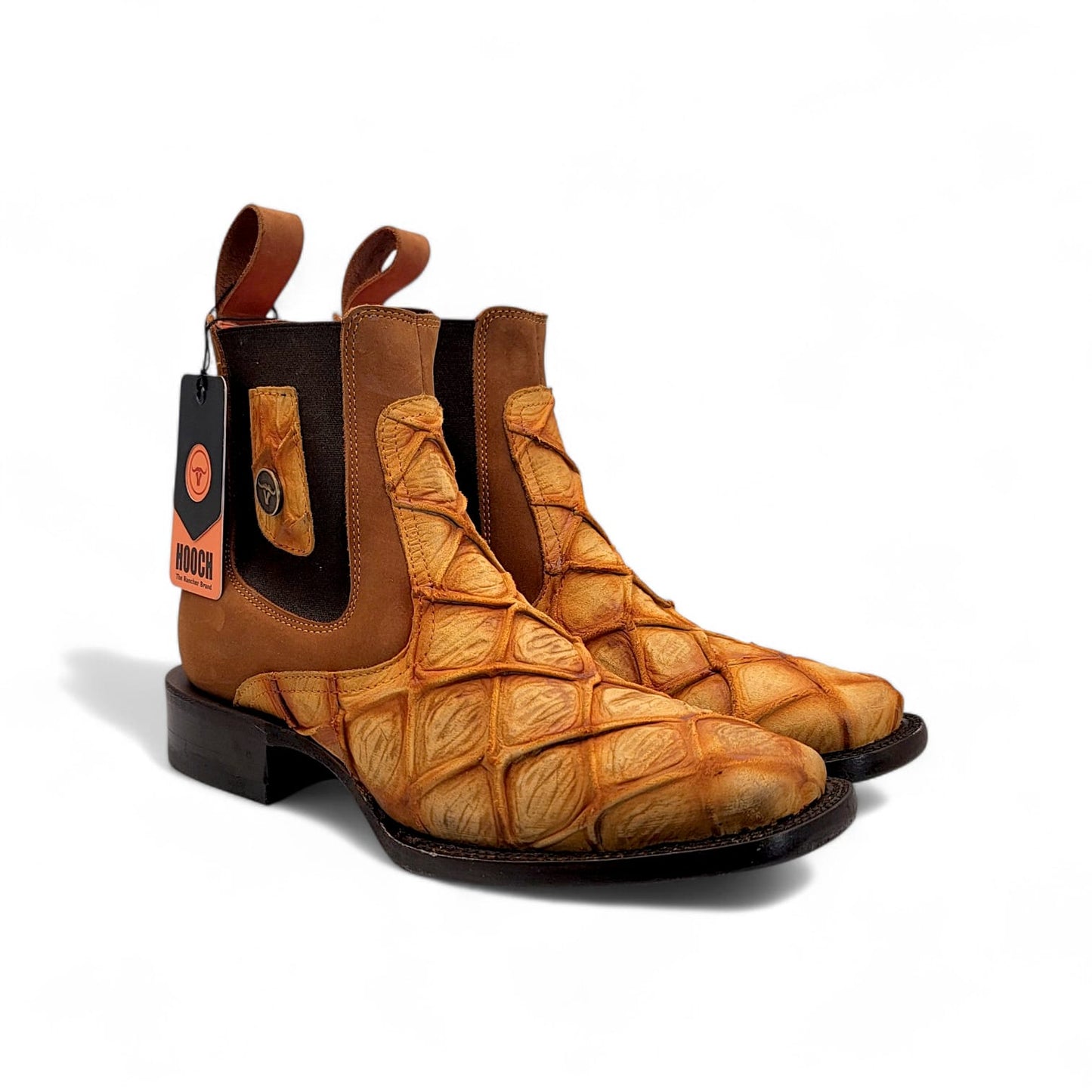 Mens Honey Exotic Print Western Botin – Embossed Leather Wide Square Toe H42RM7251