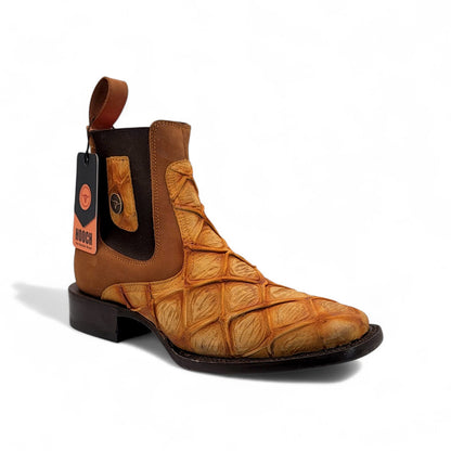 Mens Honey Exotic Print Western Botin – Embossed Leather Wide Square Toe H42RM7251