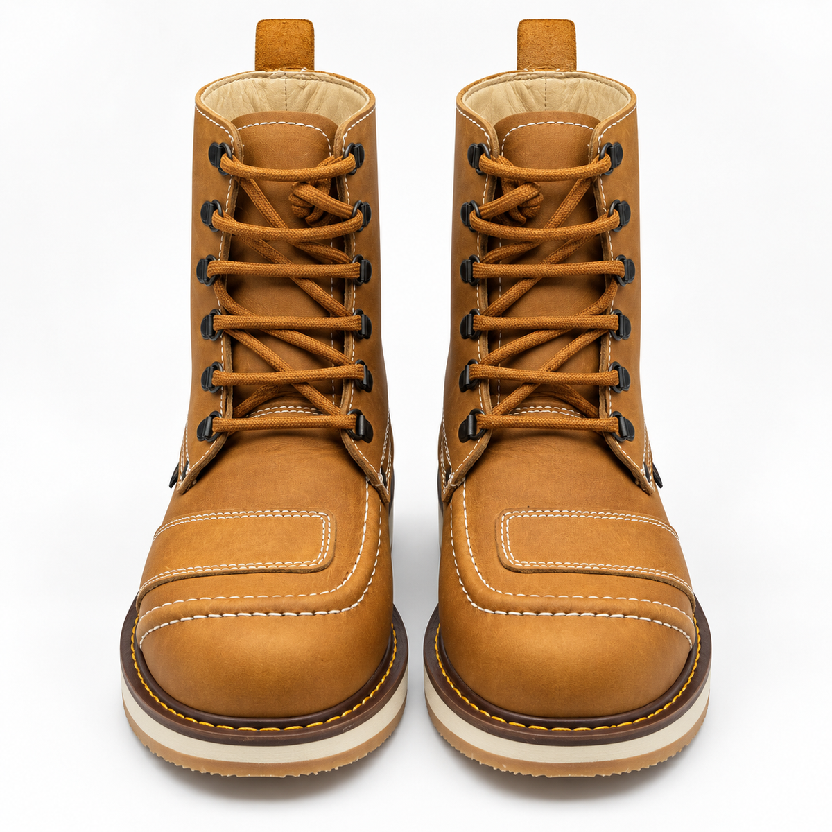 H50151 honey tan leather work boots front view