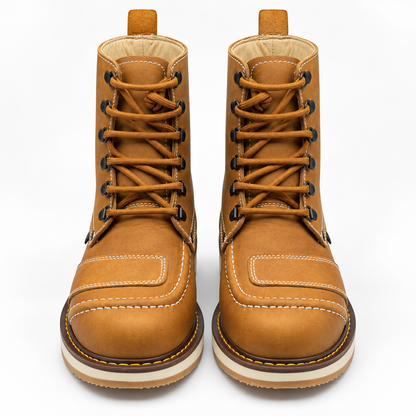 H50151 honey tan leather work boots front view