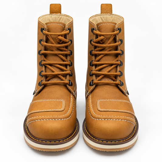 H50151 honey tan leather work boots front view