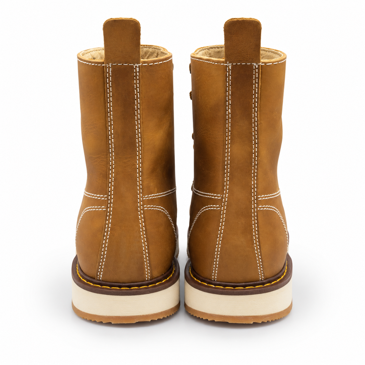 H50151 honey tan leather work boots rear view