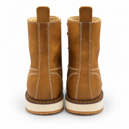 H50151 honey tan leather work boots rear view