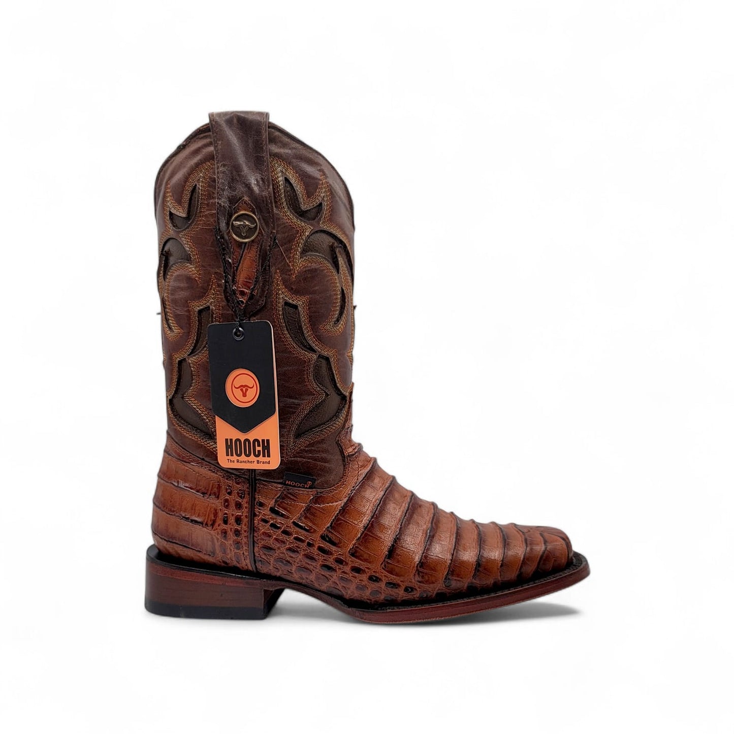 Mens Caiman Belly Print Boot Cognac – Square Toe Genuine Leather H510373