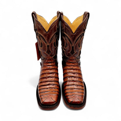 Mens Caiman Belly Print Boot Cognac – Square Toe Genuine Leather H510373