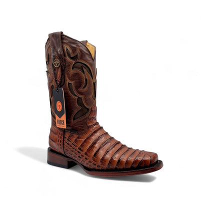 Mens Caiman Belly Print Boot Cognac – Square Toe Genuine Leather H510373
