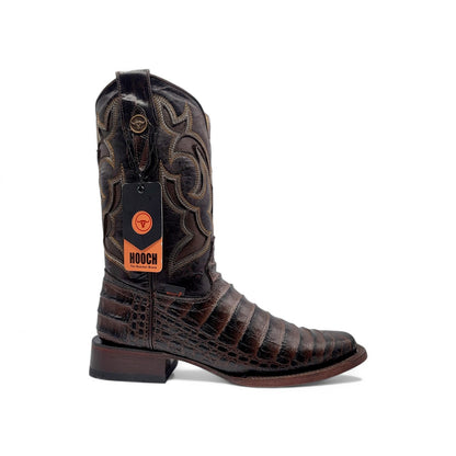Mens Caiman Belly Print Boot Chocolate – Square Toe Genuine Leather H519473