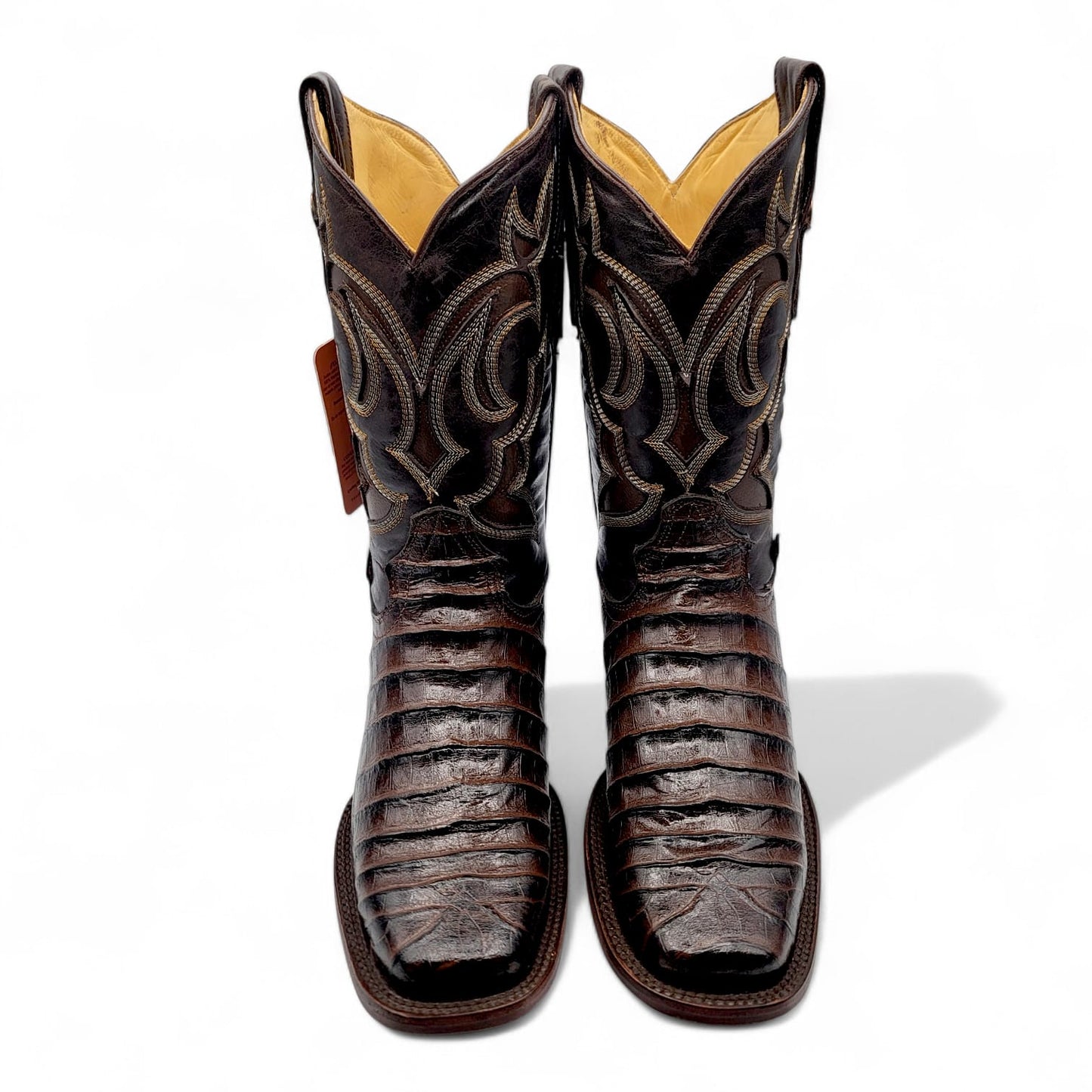Mens Caiman Belly Print Boot Chocolate – Square Toe Genuine Leather H519473