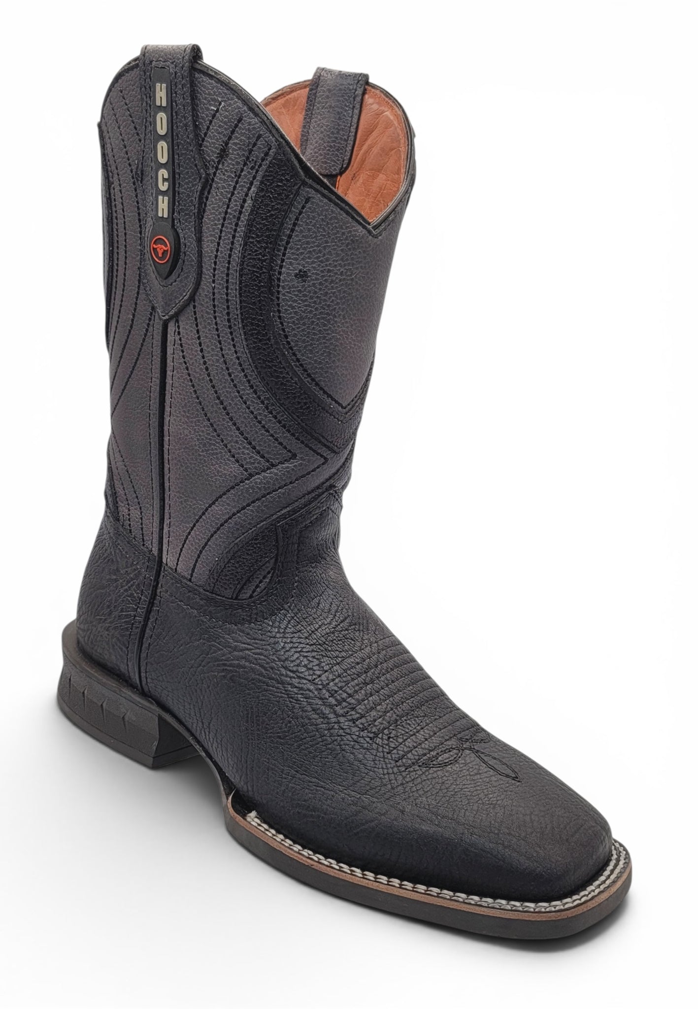 Mens Genuine Bull Shoulder Boot Black – Square Toe Rubber Sole Western Boot H520515