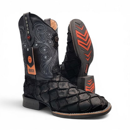 Mens Pirarucu Print Boot Black – Square Toe Rubber Sole Leather Boot H520572