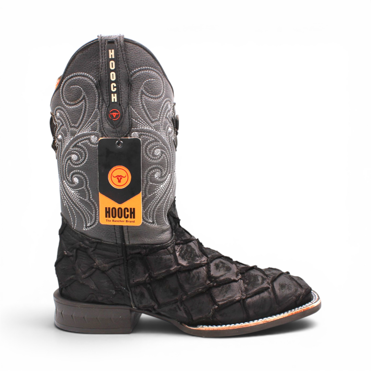 Mens Pirarucu Print Boot Black – Square Toe Rubber Sole Leather Boot H520572