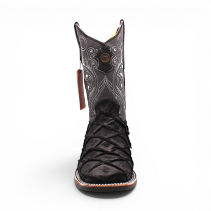 Mens Pirarucu Print Boot Black – Square Toe Rubber Sole Leather Boot H520572
