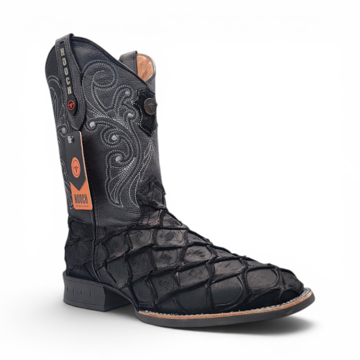 Mens Pirarucu Print Boot Black – Square Toe Rubber Sole Leather Boot H520572