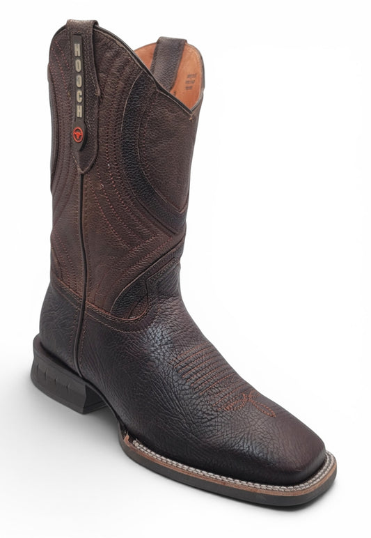 Mens Genuine Bull Shoulder Boot Brown – Square Toe Rubber Sole Western Boot H520715