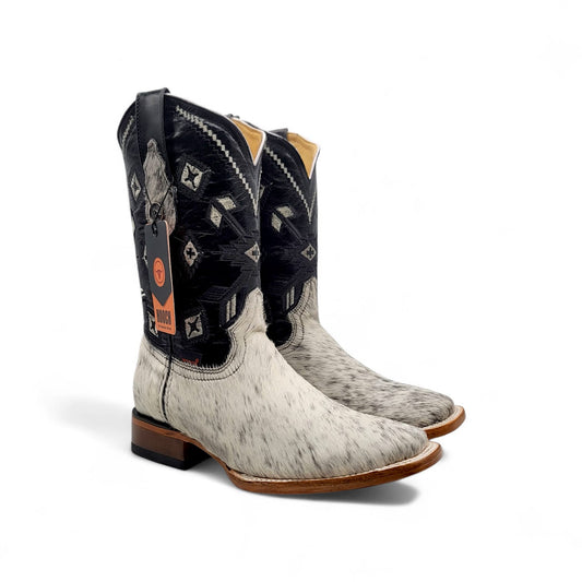 Mens Cowhide Hair Boot Winter Snow Edition – White Unique Pattern H523303