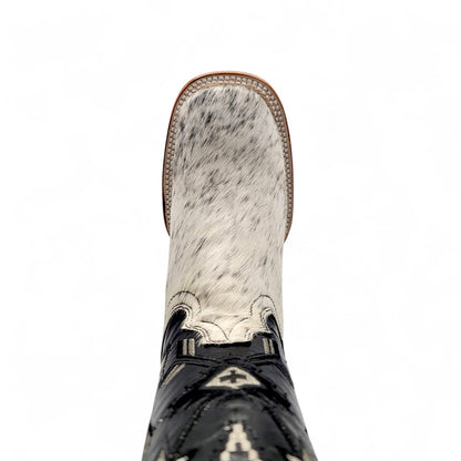 Mens Cowhide Hair Boot Winter Snow Edition – White Unique Pattern H523303