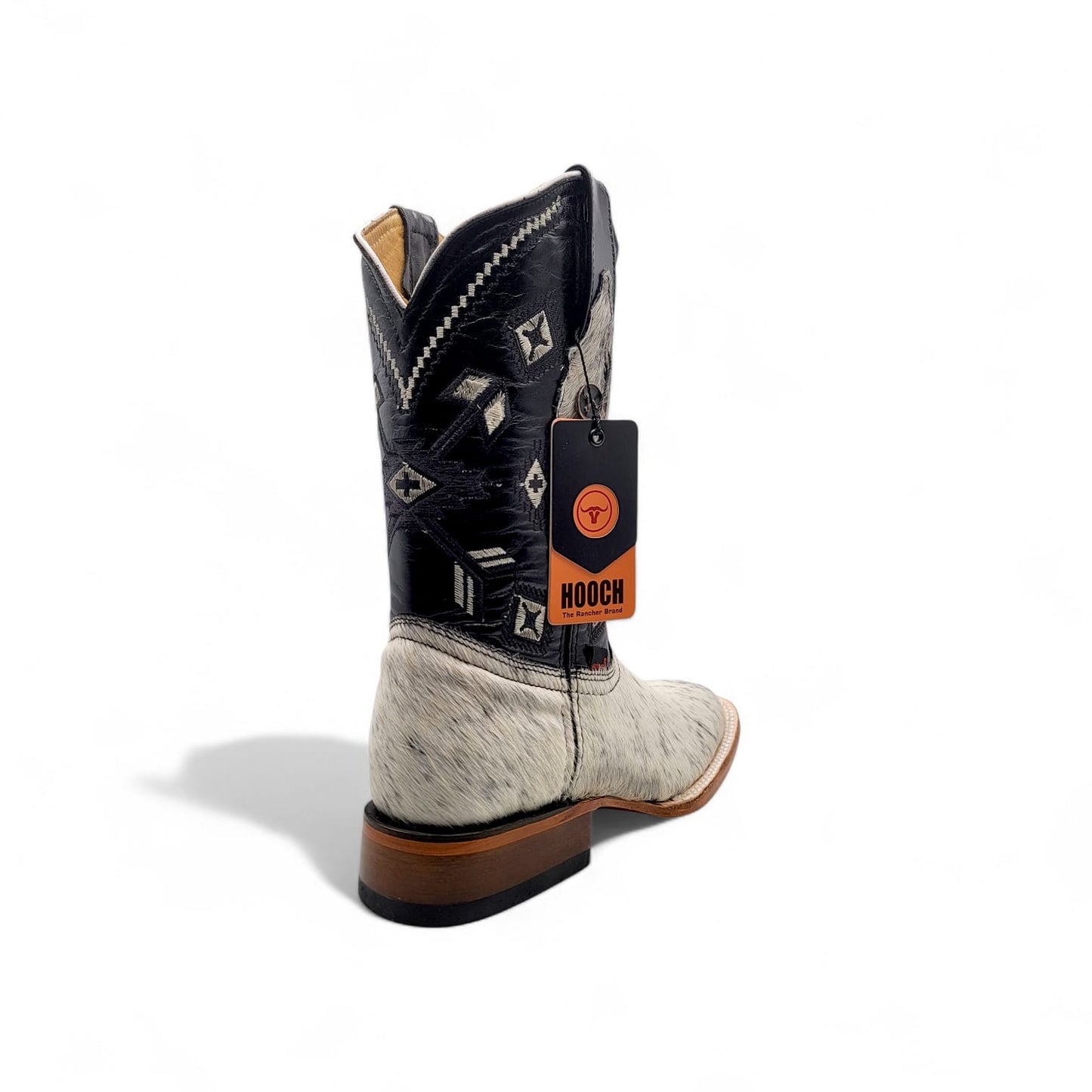 Mens Cowhide Hair Boot Winter Snow Edition – White Unique Pattern H523303