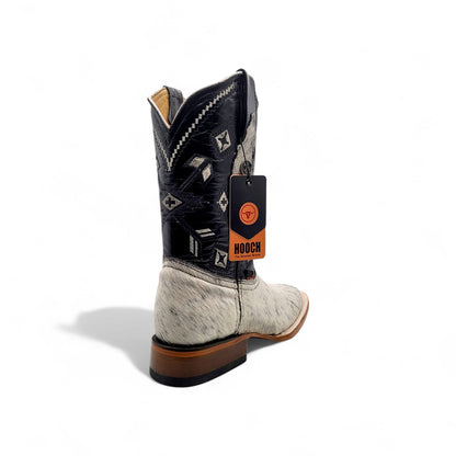 Mens Cowhide Hair Boot Winter Snow Edition – White Unique Pattern H523303