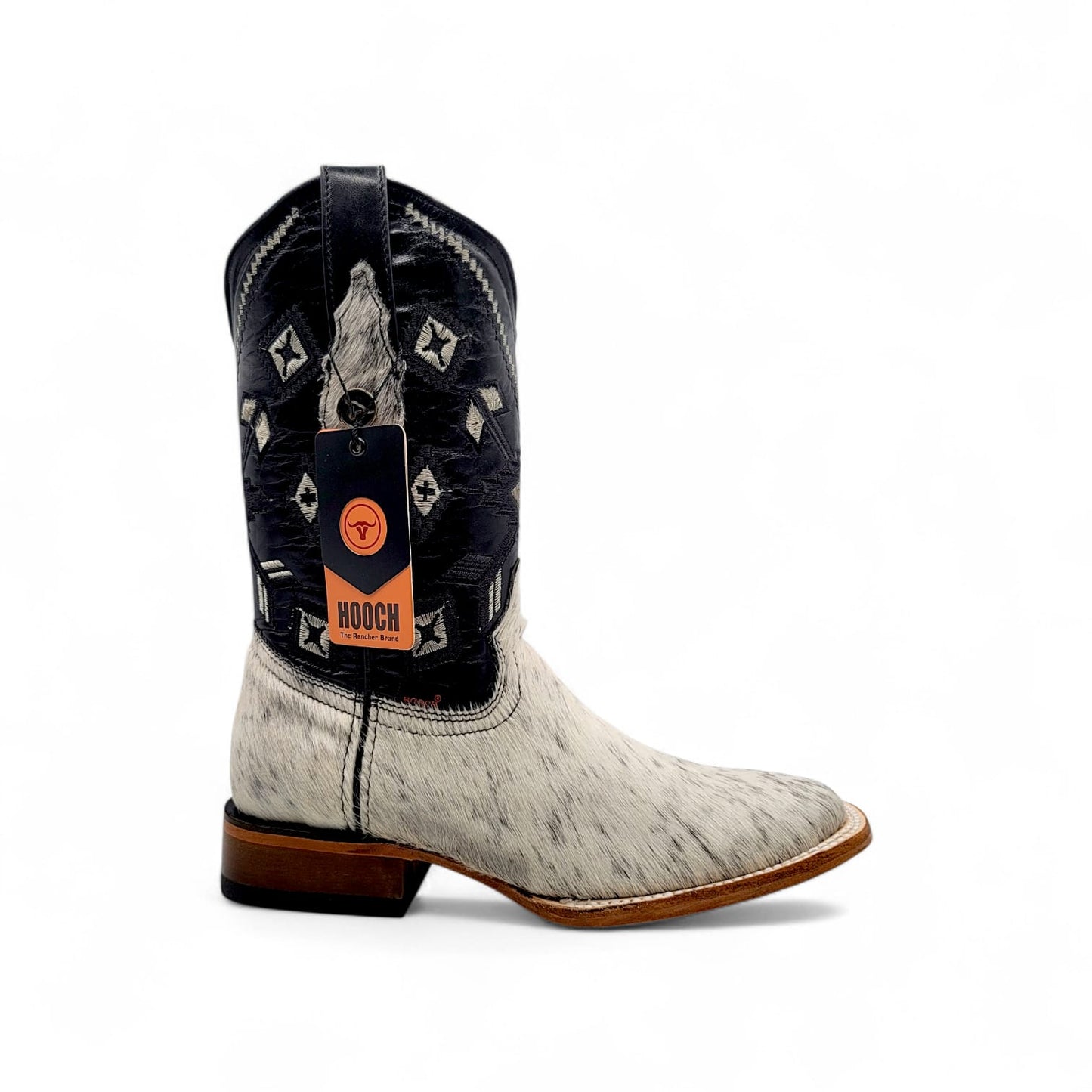 Mens Cowhide Hair Boot Winter Snow Edition – White Unique Pattern H523303