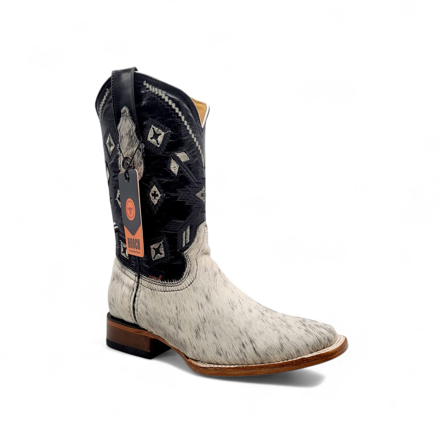 Mens Cowhide Hair Boot Winter Snow Edition – White Unique Pattern H523303