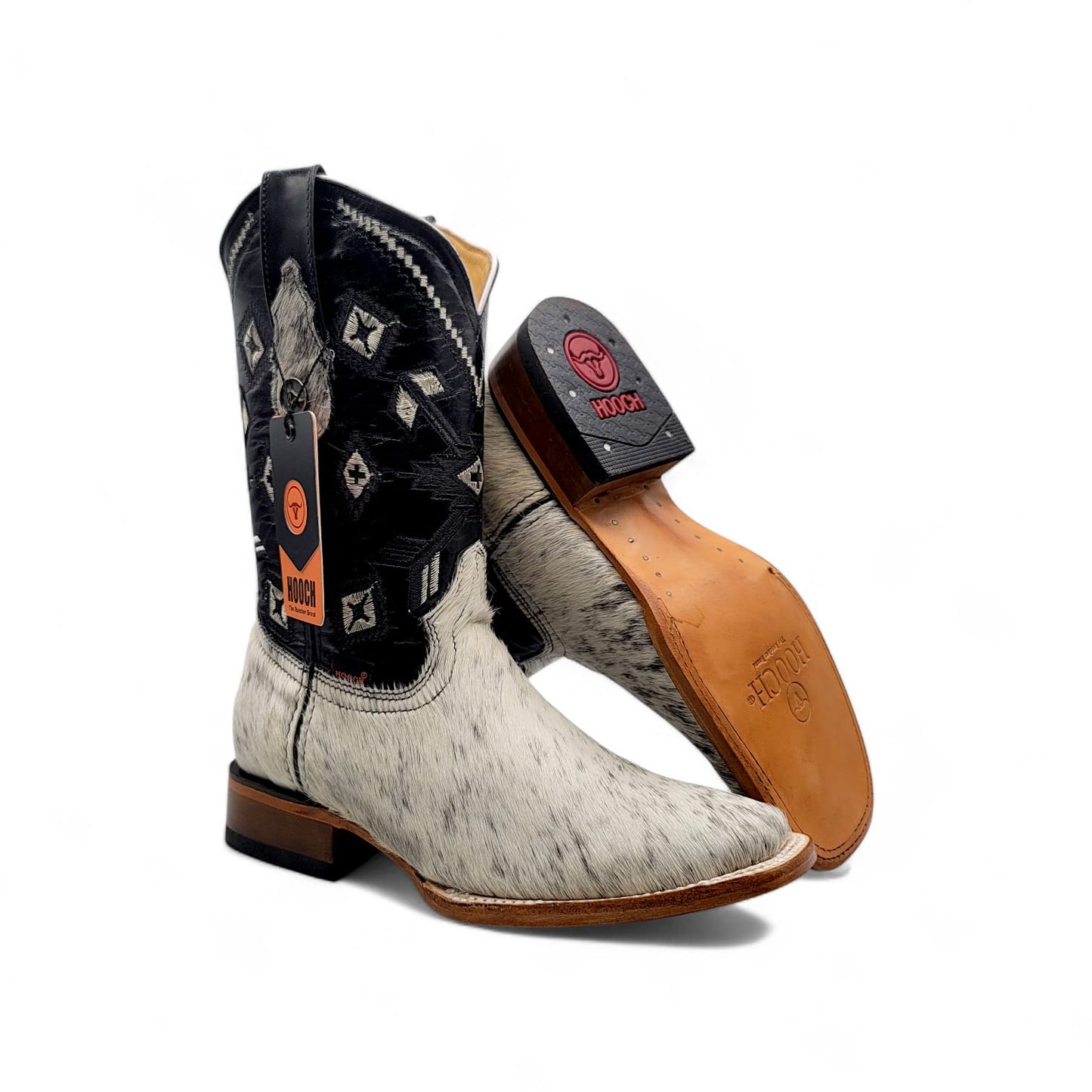Mens Cowhide Hair Boot Winter Snow Edition – White Unique Pattern H523303