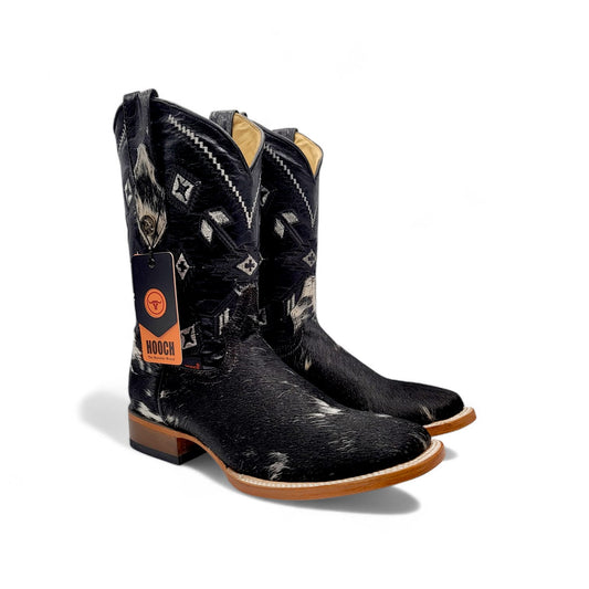 Mens Cowhide Hair Boot Midnight Edition – Unique Pattern Square Toe H523305