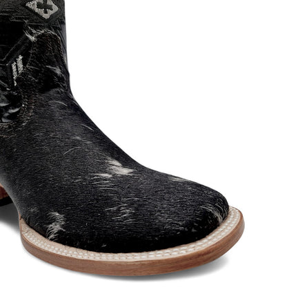 Mens Cowhide Hair Boot Midnight Edition – Unique Pattern Square Toe H523305