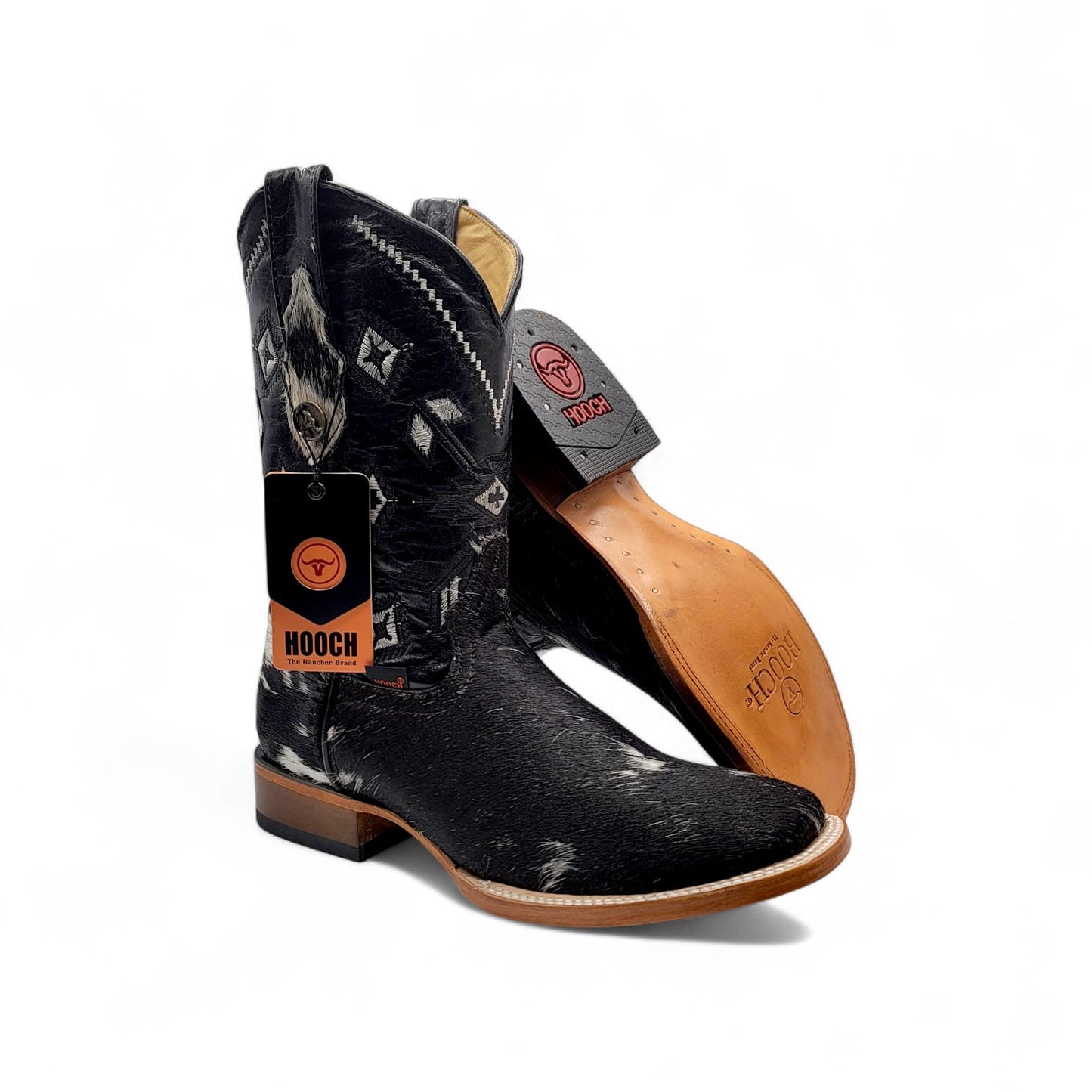 Mens Cowhide Hair Boot Midnight Edition – Unique Pattern Square Toe H523305
