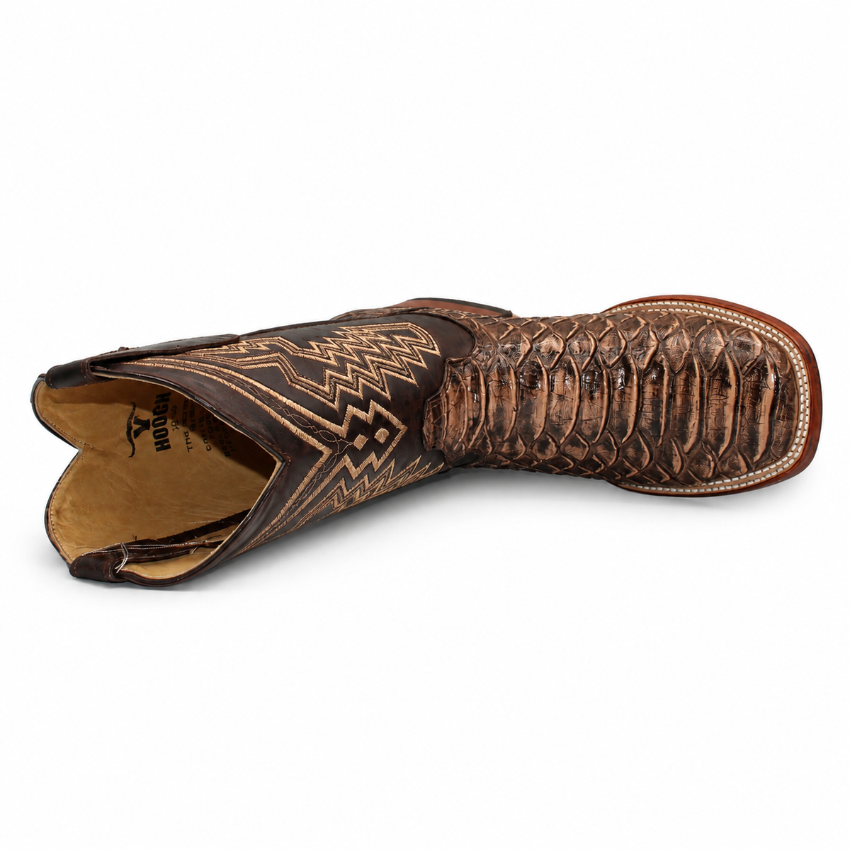 Men's brown python-print genuine leather cowboy boot H526307 overhead view