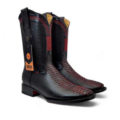 Mens Red Embossed Python Print Western Boot – Genuine Leather Square Toe H526318