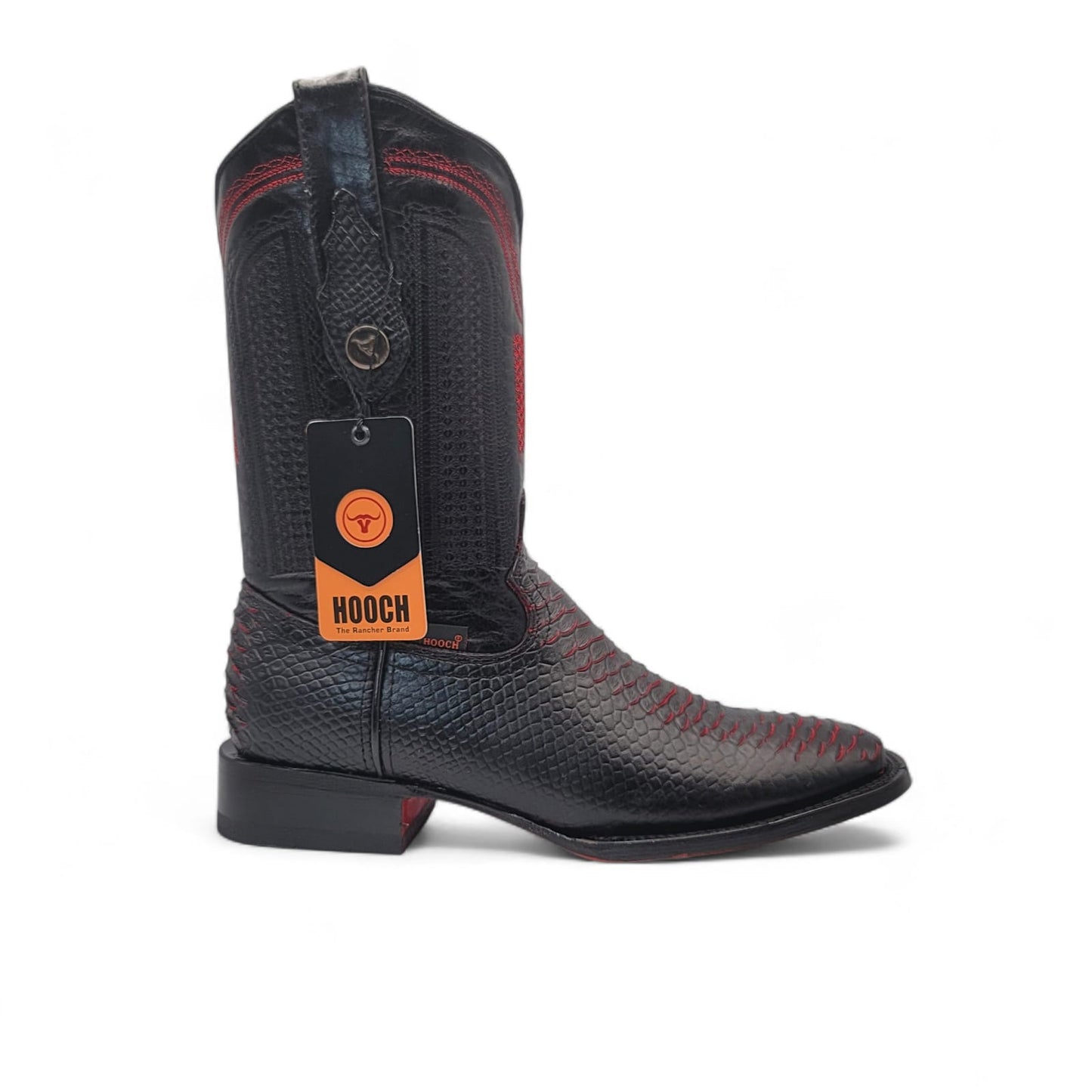 Mens Red Embossed Python Print Western Boot – Genuine Leather Square Toe H526318