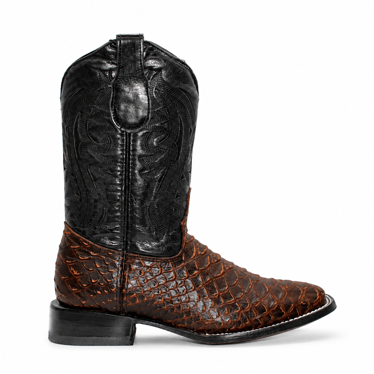 Men's Shedron python-print genuine leather wide square toe cowboy boot H526350 side view