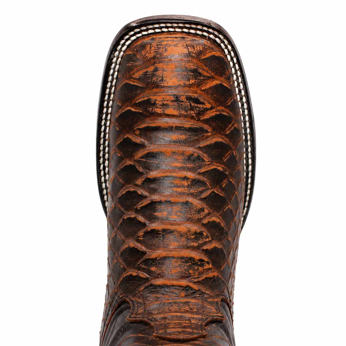 Men's Shedron python-print wide square toe cowboy boot H526350 toe detail