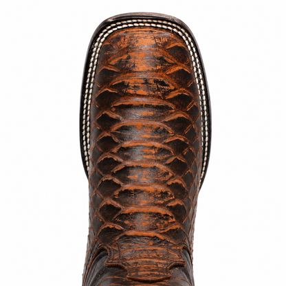 Men's Shedron python-print wide square toe cowboy boot H526350 toe detail