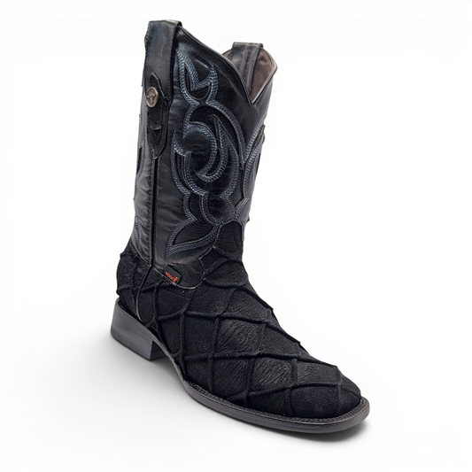 Mens pirarucu print boot Black nobuck leather square toe western boot Hooch Boots H52F0572